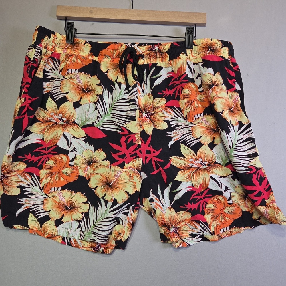COOFANDY Men's XXL Tropical‎ Floral Swim Trunks Board Shorts Black Hawaiian Beac